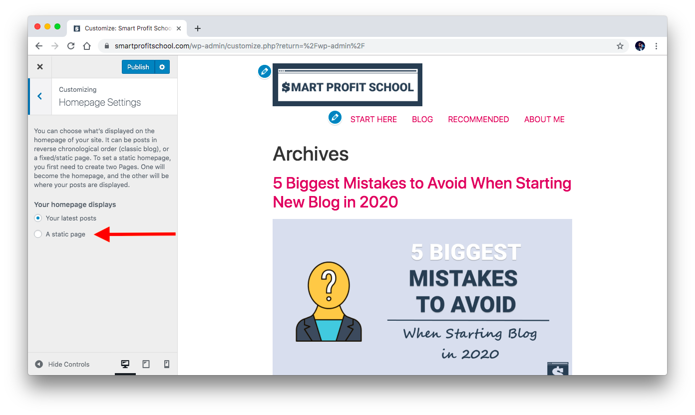 Set a static page