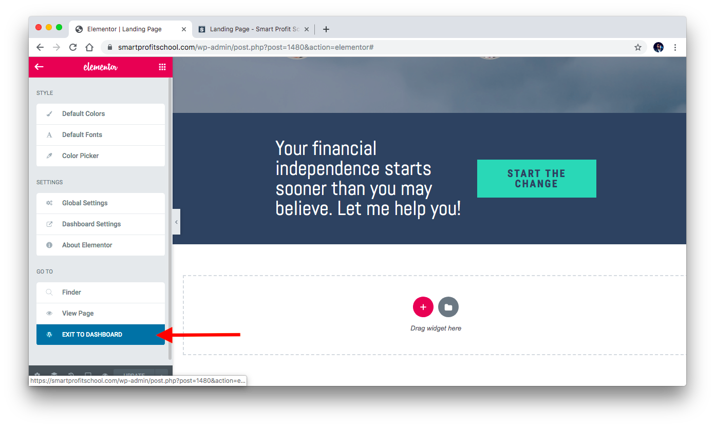 Exiting to Dashboard