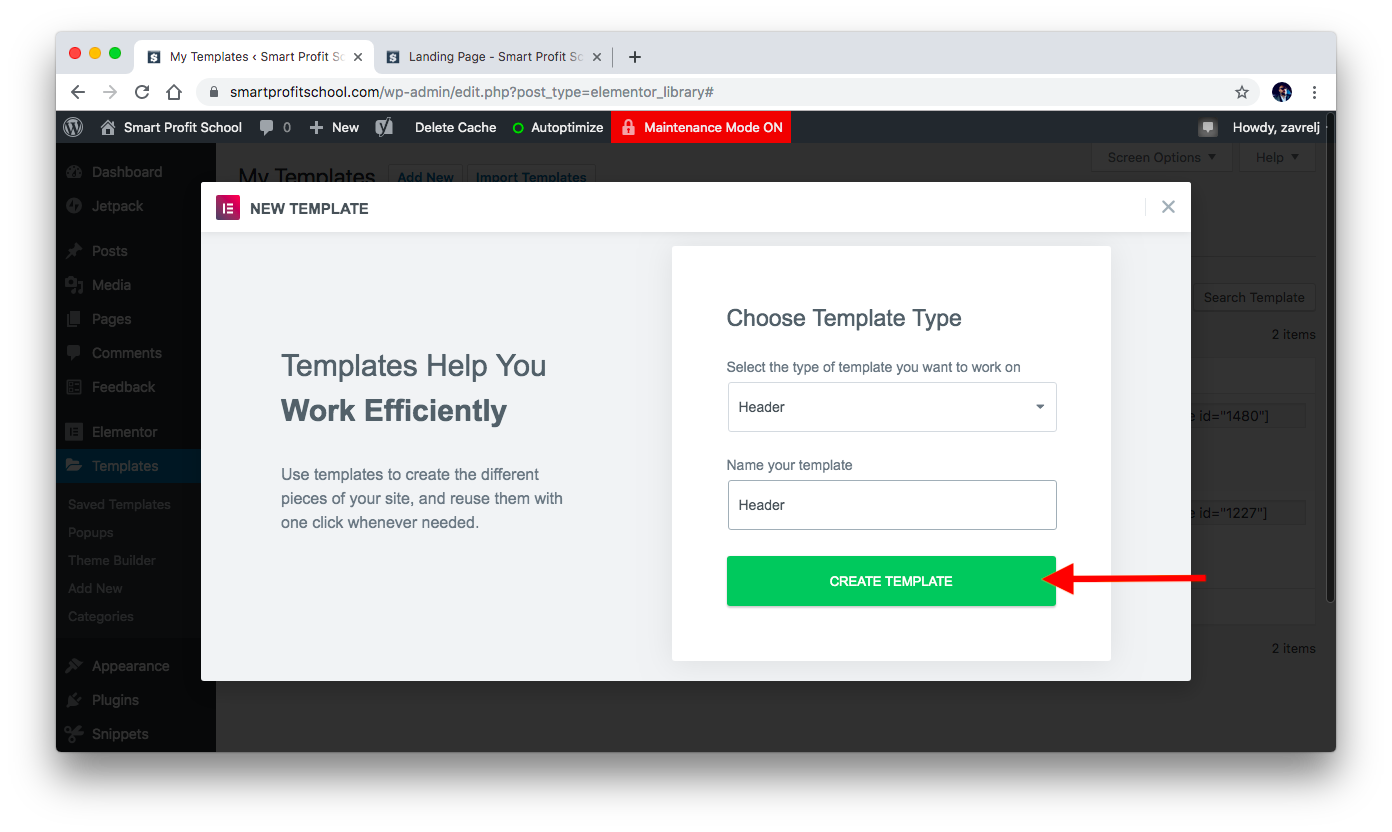 Creating header template