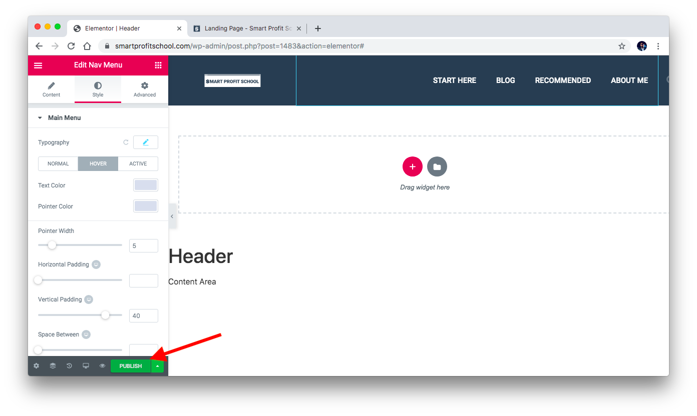 Publishing header template