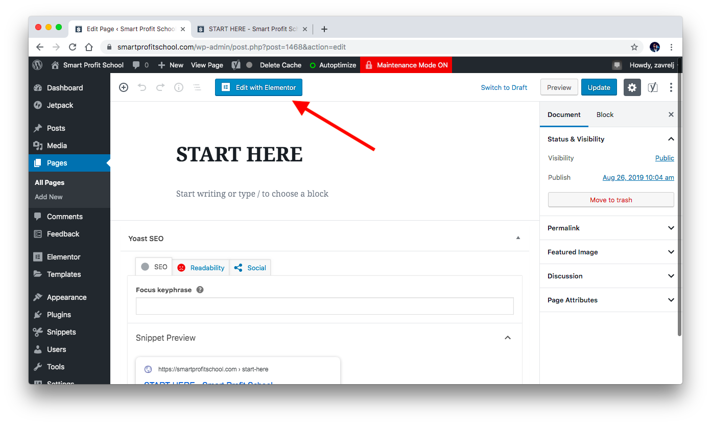 Edit Start Here with Elementor