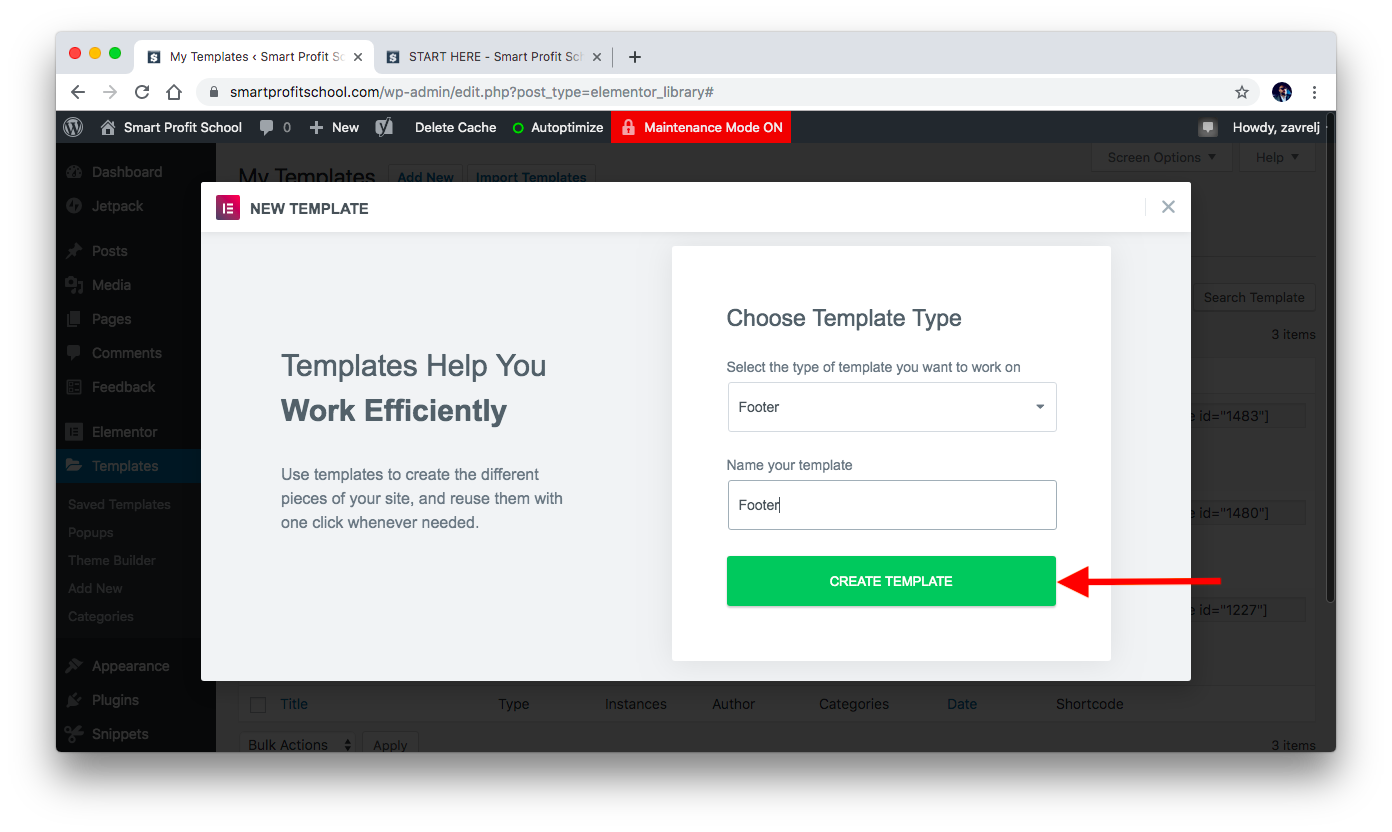Creating footer template
