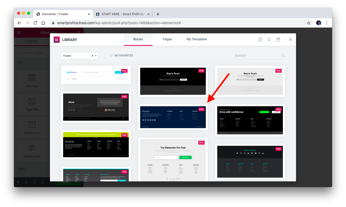 Choosing Metro footer