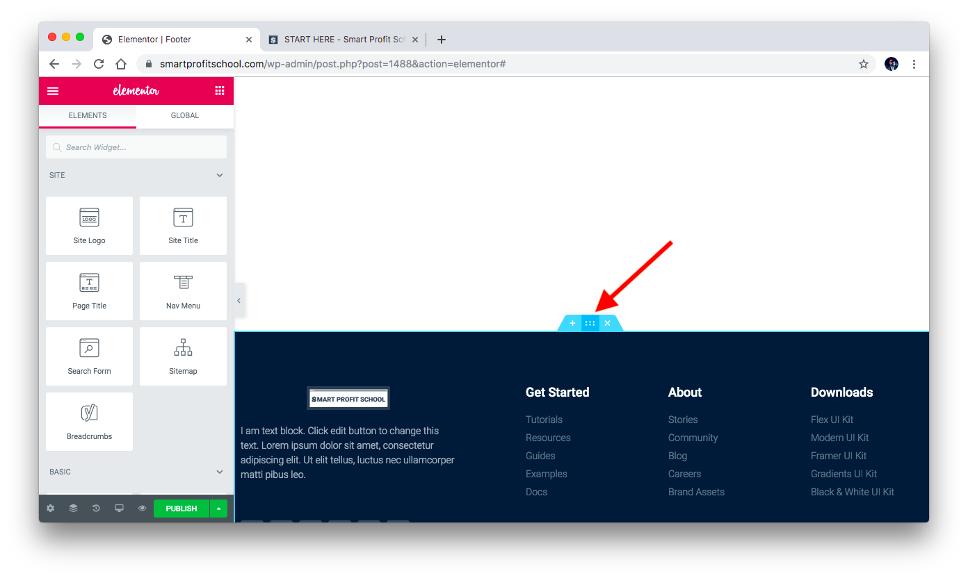 Footer settings