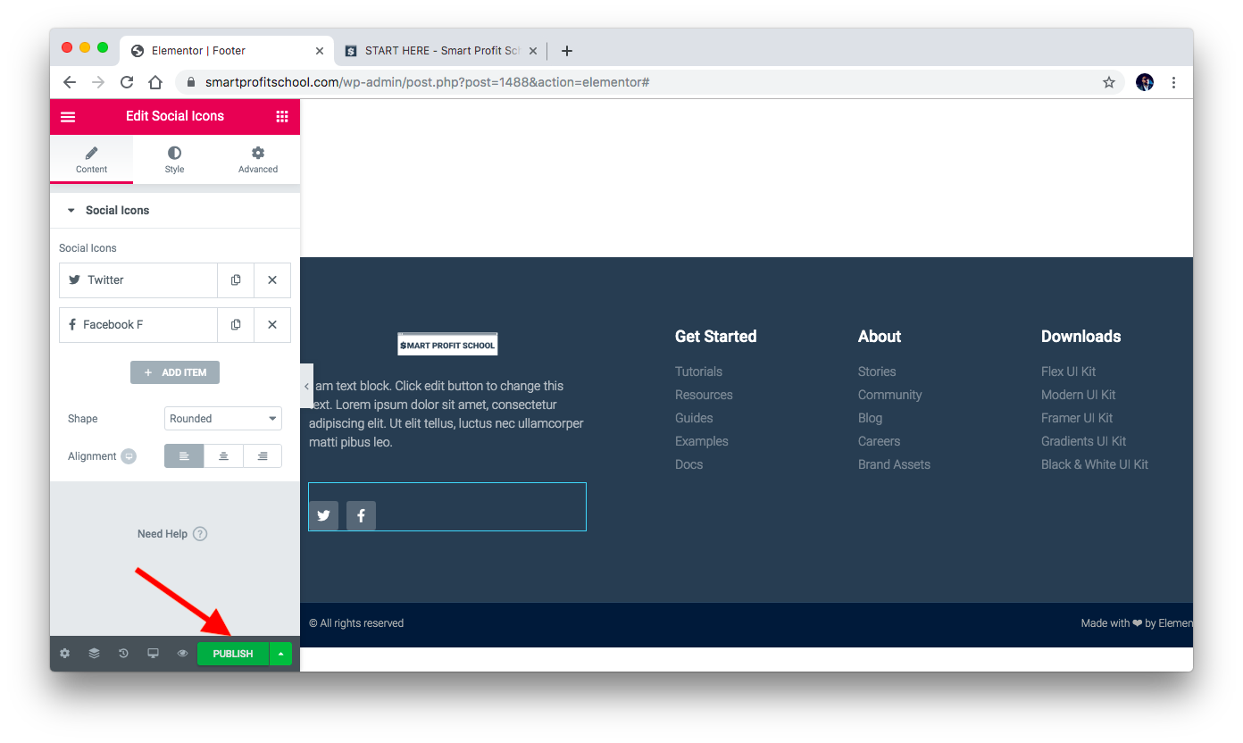 Footer publishing changes