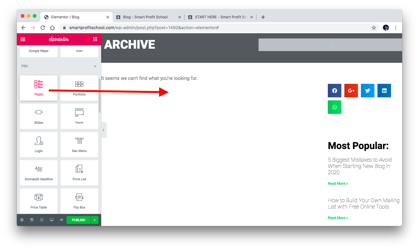 Adding Posts element to blog template