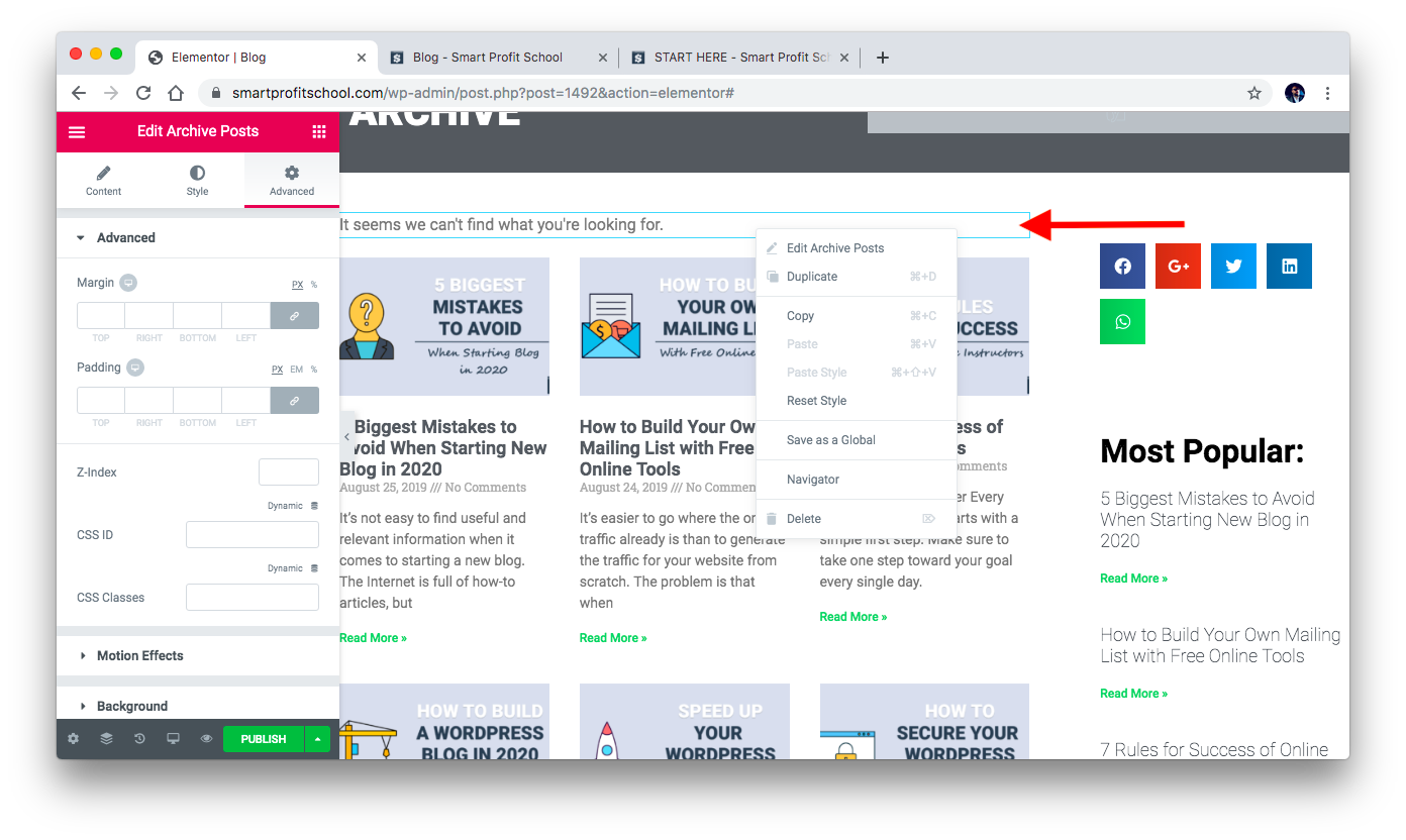 Removing default section from blog