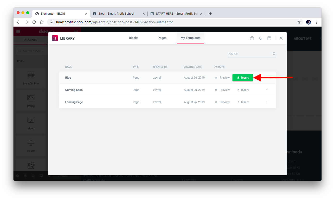 Inserting blog template