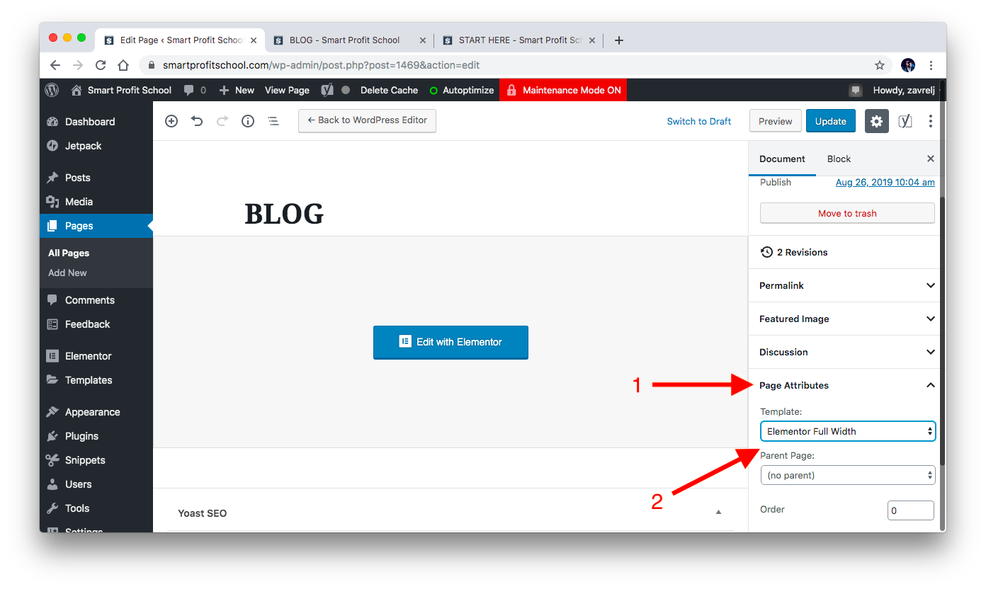 Blog page attributes