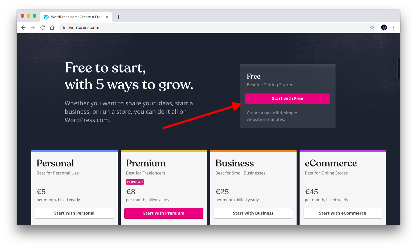 Creating WordPress.com account