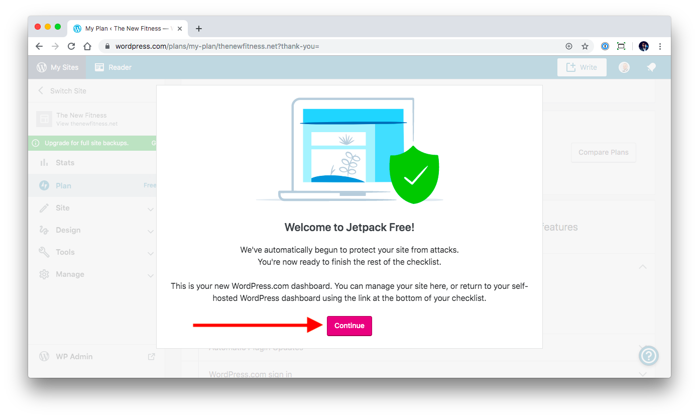Free plan welcome screen