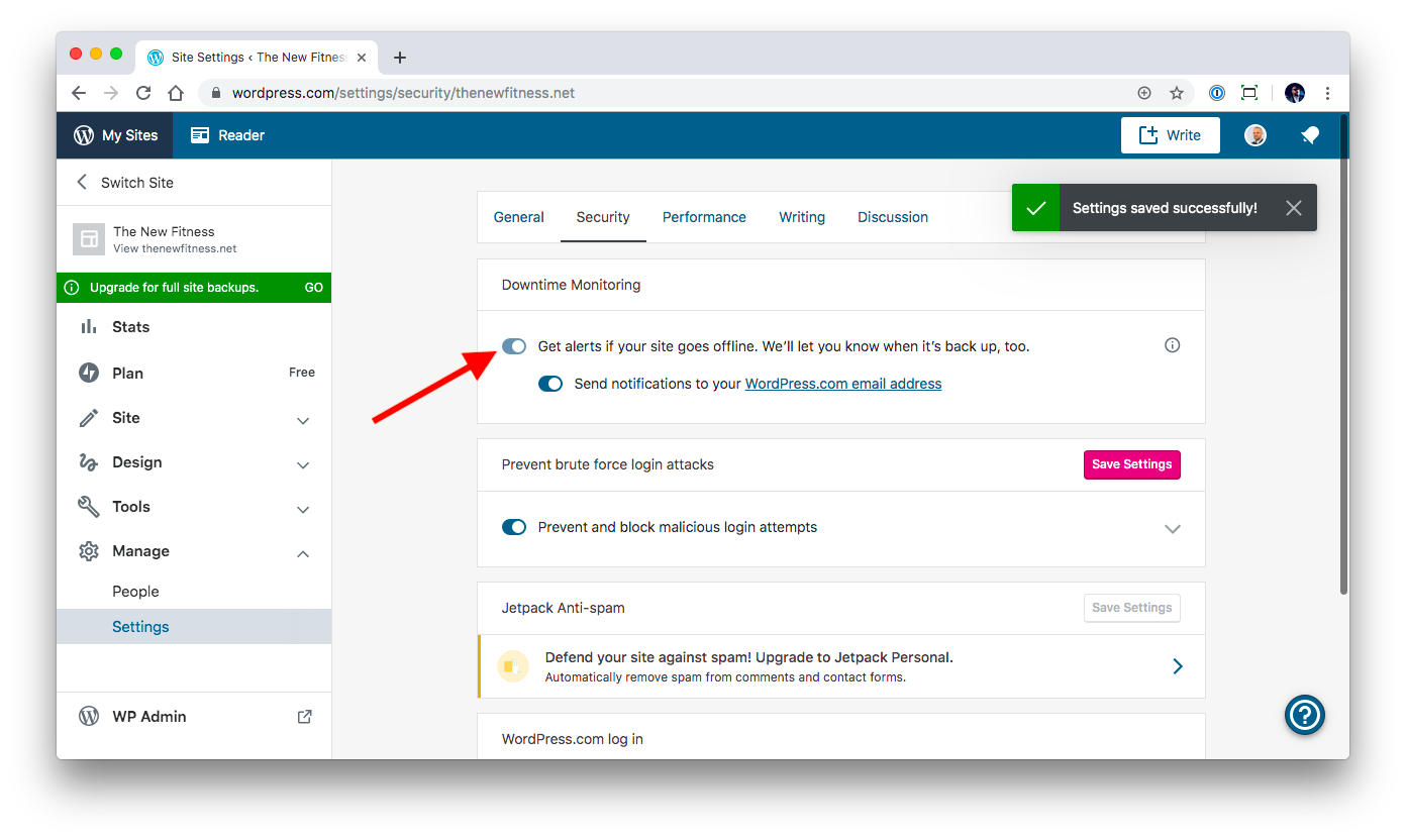 Turning on downtime monitoring