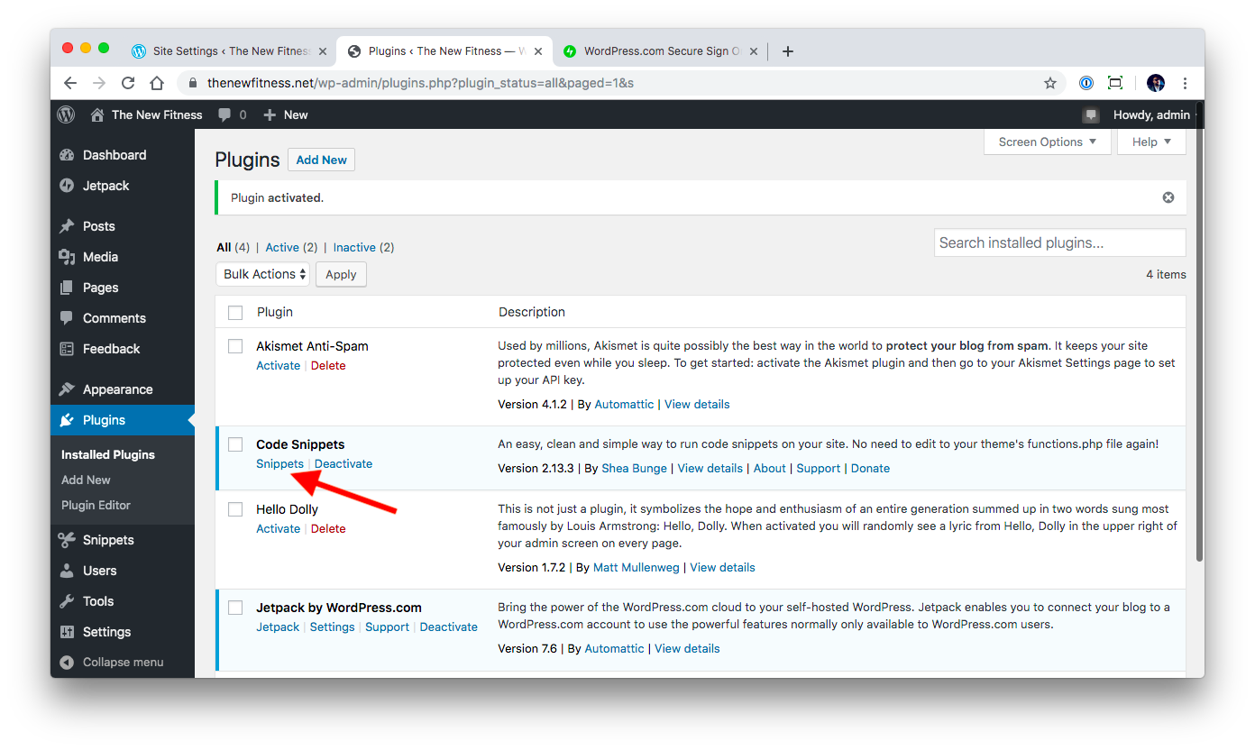 Code Snippets settings