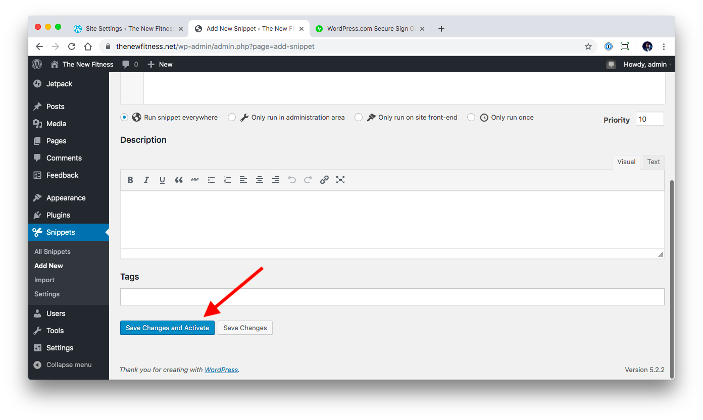 Activating snippet