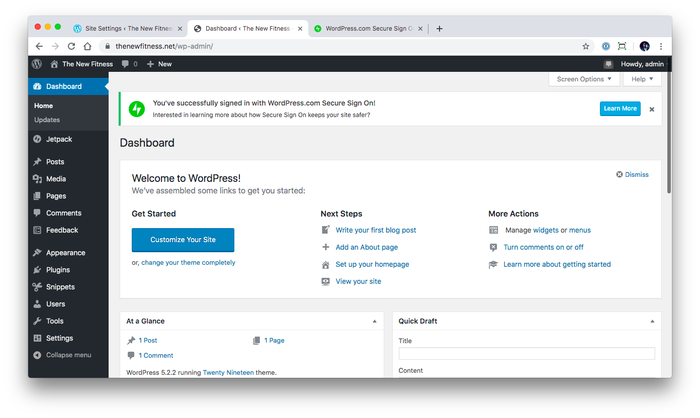 WordPress dashboard