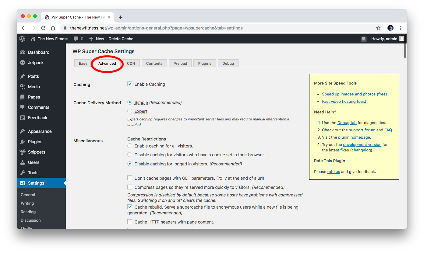 Selecting the Advanced tab