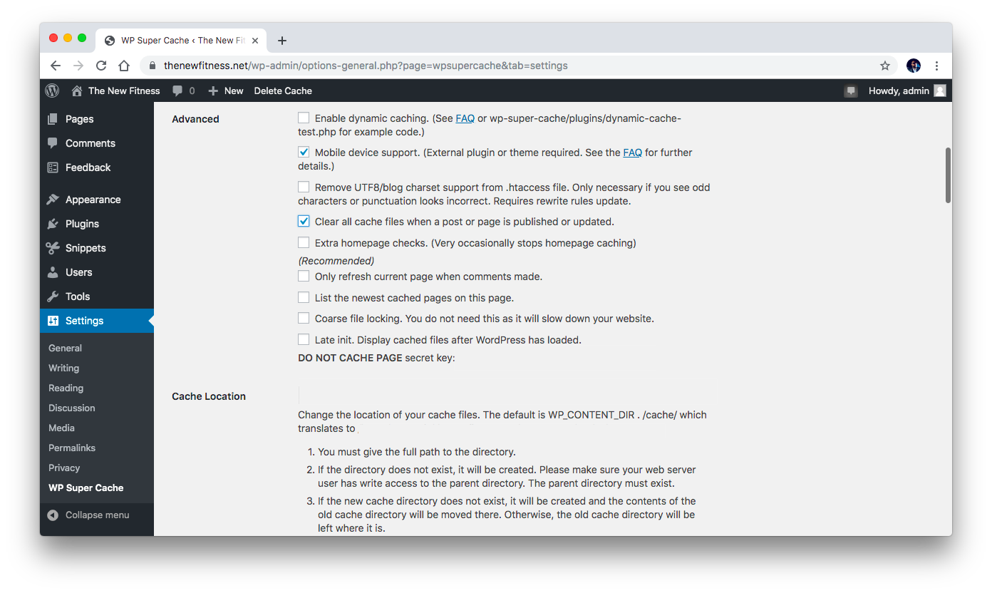 Clear all cache files upon update