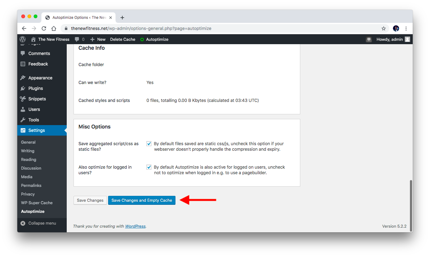 Save Changes and Empty Cache