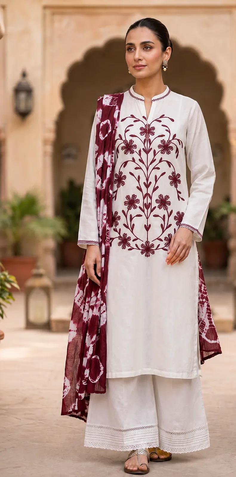 Nisa — 3 pc suit with lawn duppata — view 1