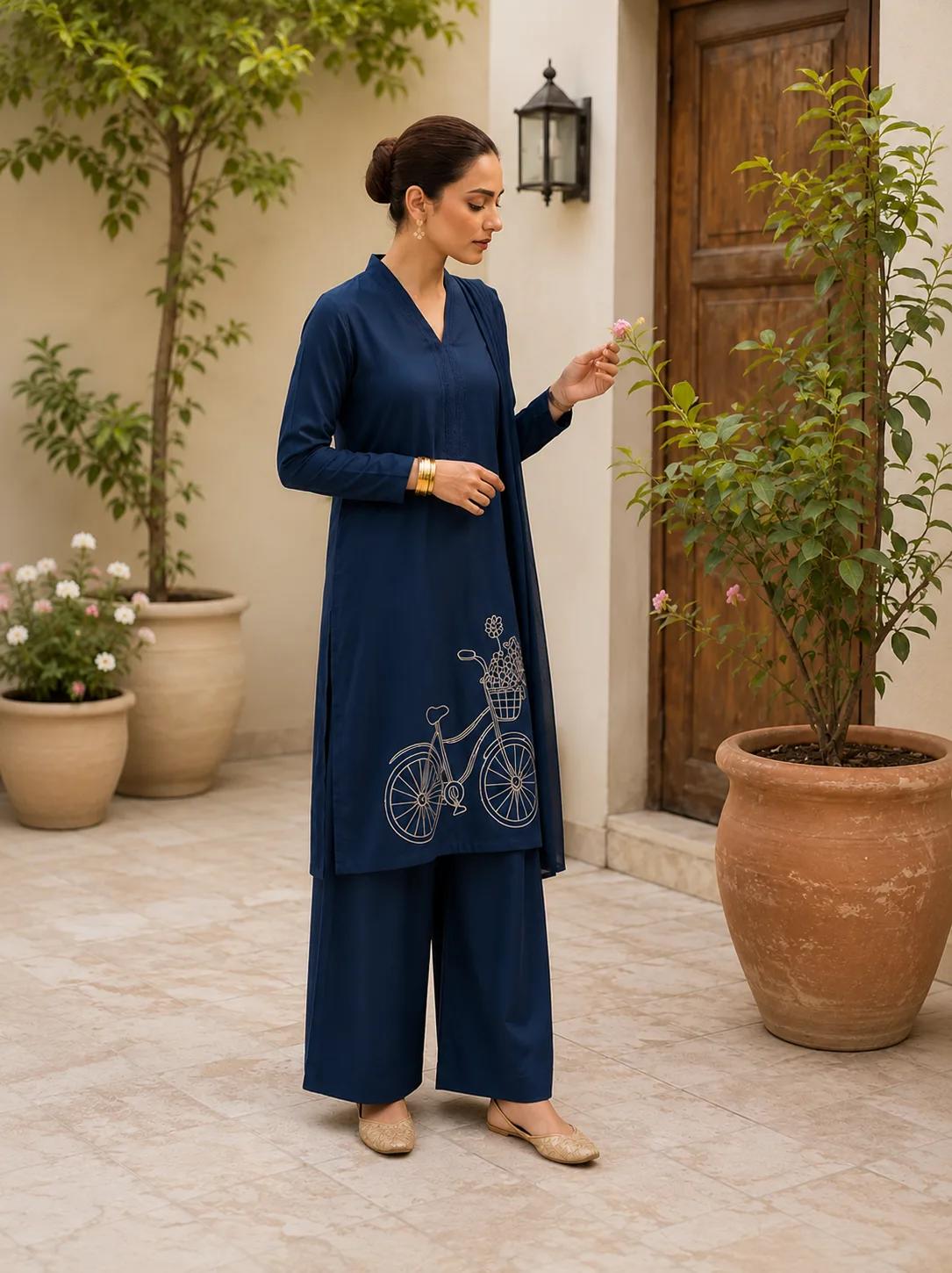 Safar (Hand Embroidered) — 3 pc suit with lawn duppata — view 1