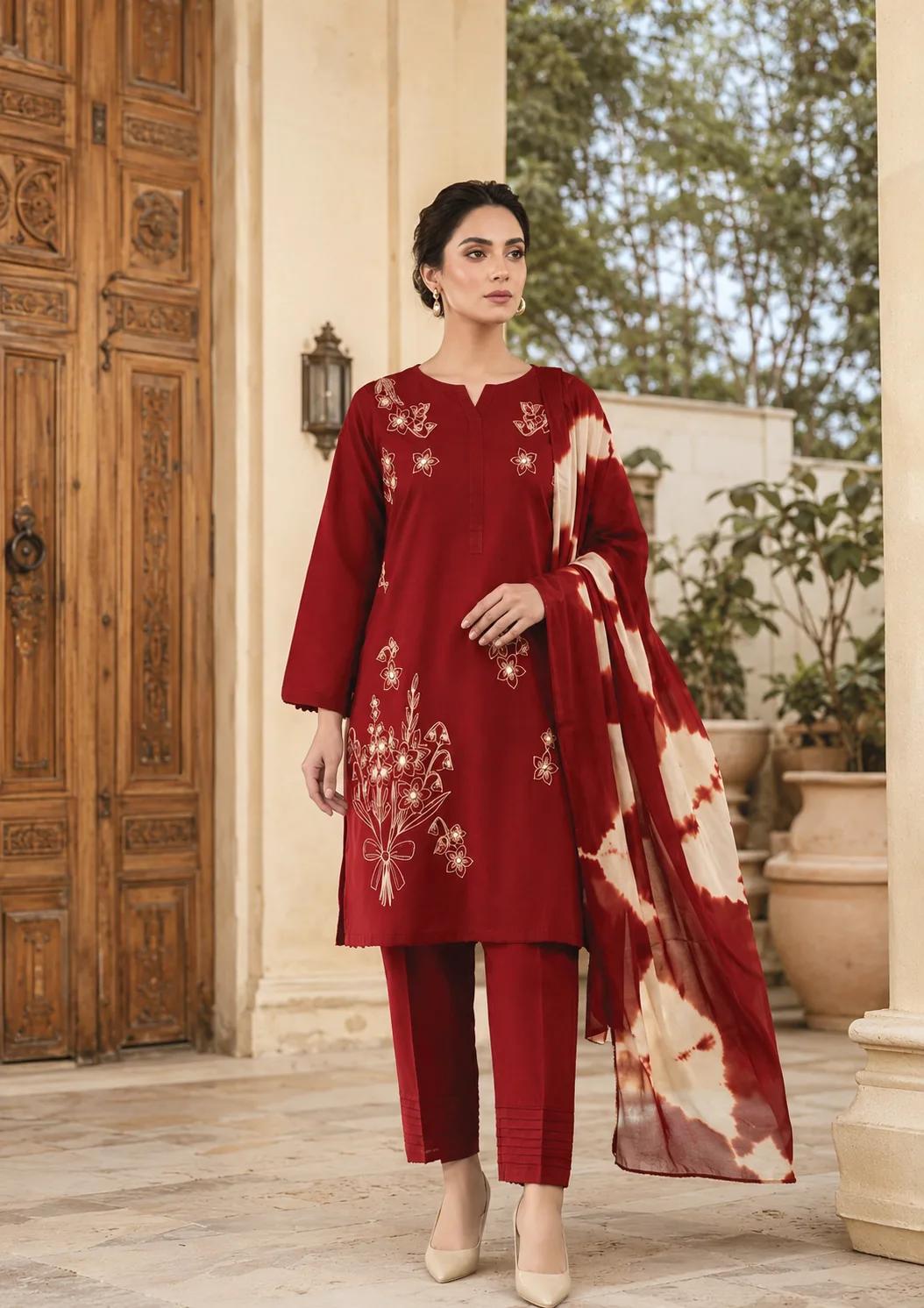 Rubaab (Hand Embroidered) — 3 pc suit with lawn duppata — view 1