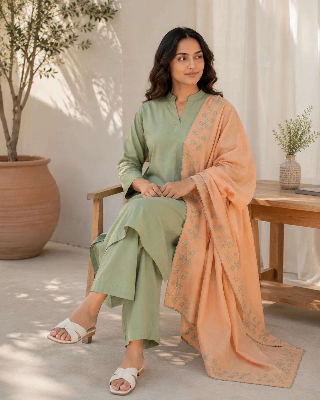 Zehri (Hand Embroidered) — 3 pc suit with embroidered duppata — view 1