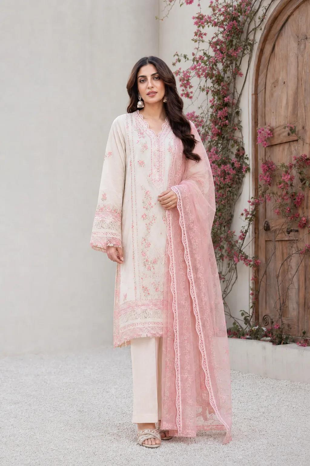 Laleen — 3 pc suit with embroidered duppata — view 1