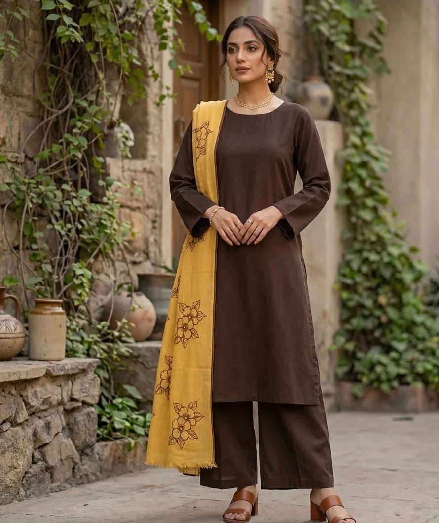 Mishk (Hand Embroidered), 3 pc suit with embroidered duppata