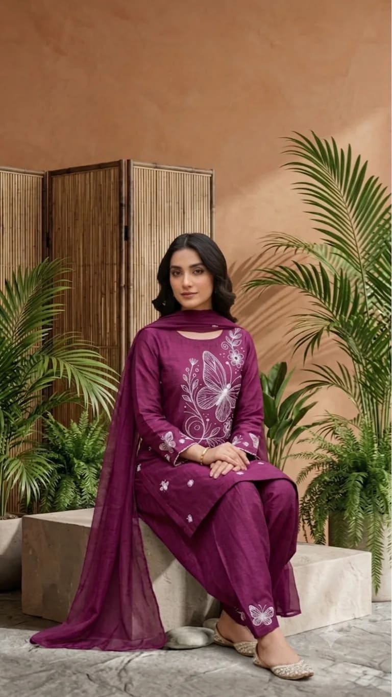 Parwana (Hand Embroidered), 3 pc suit with lawn duppata, view 3