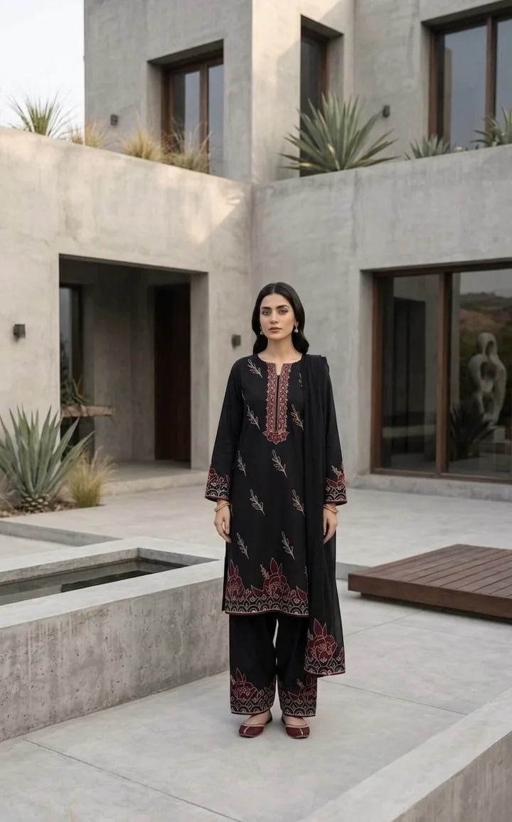 Raat (Hand Embroidered), 3 pc suit with embroidered duppata, view 2