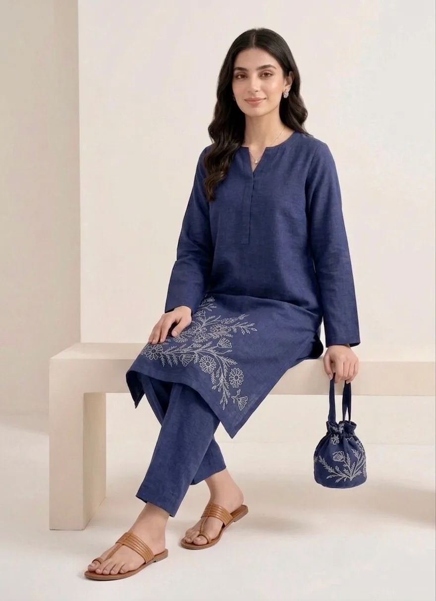 Aazeen Navy set (Hand Embroidered), 2pc lawn suit Hand Embroidered, alternate view