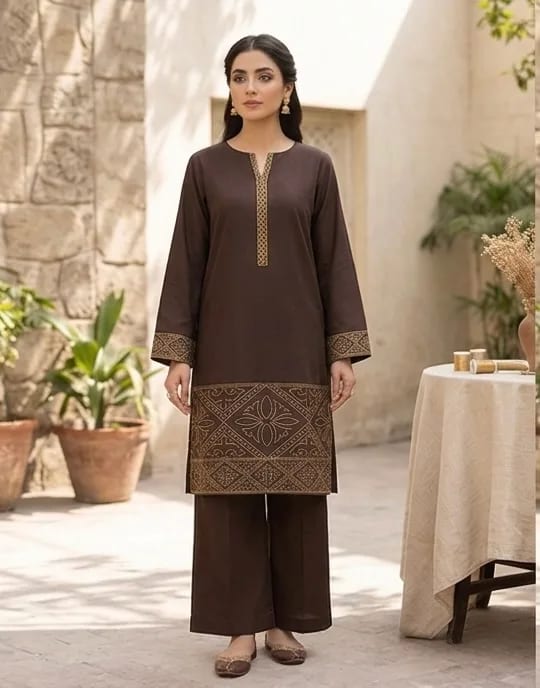 Deep Roast (Hand Embroidered), 2pc lawn suit Hand Embroidered