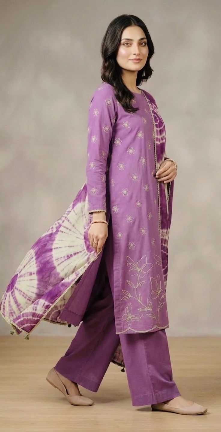 Lilac swirl, 3 pc suit with lawn duppata, alternate view