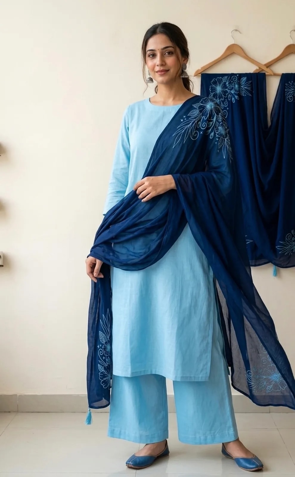 Neeladri, 3 pc suit with embroidered duppata