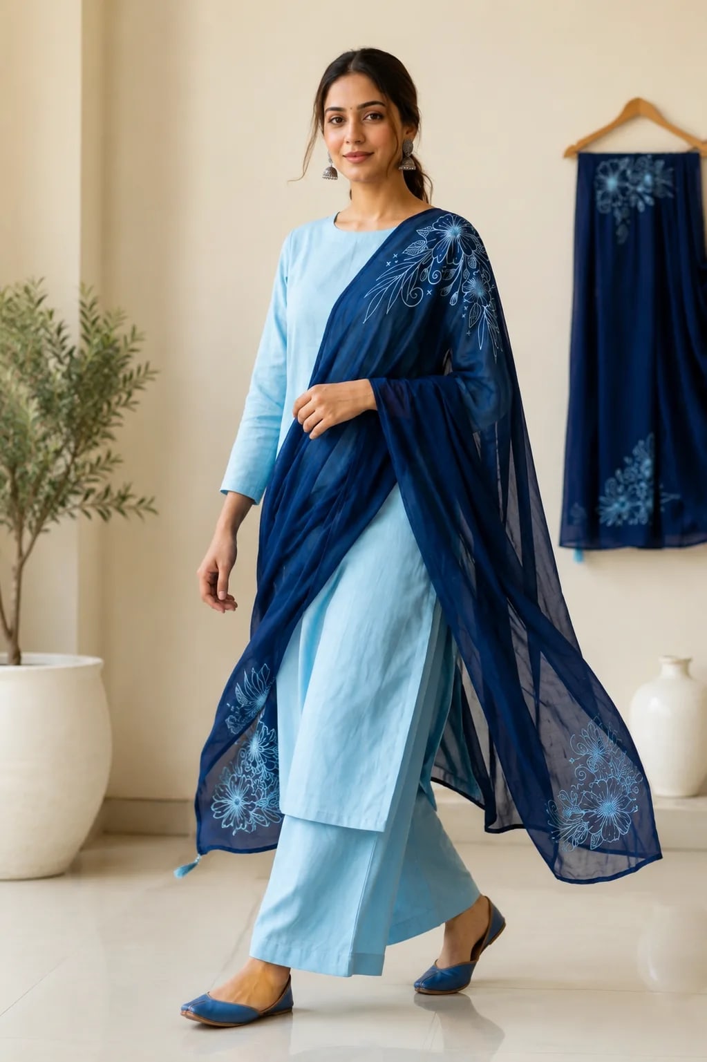 Neeladri, 3 pc suit with embroidered duppata, alternate view