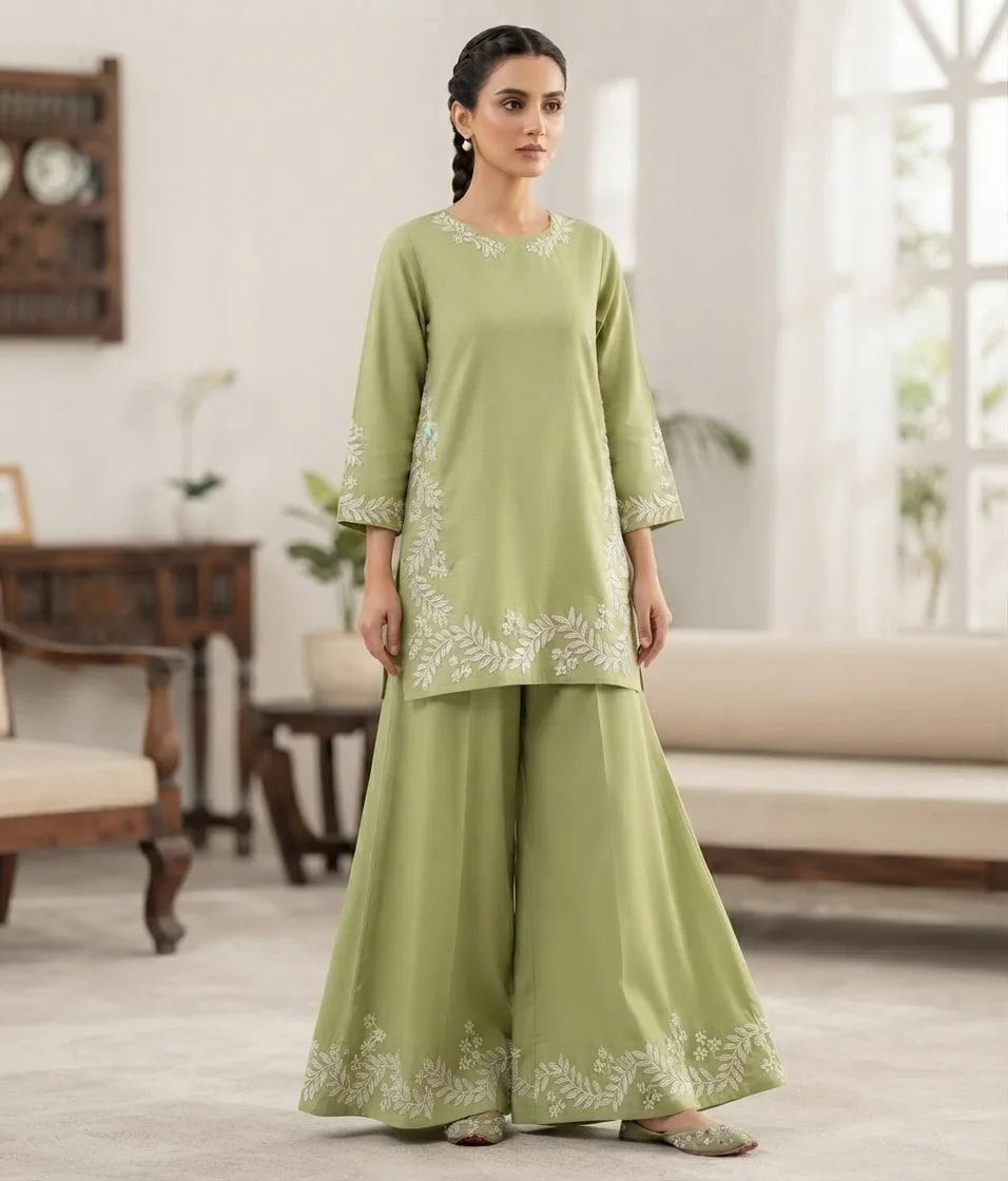 Olive Leaf (Hand Embroidered), 2pc lawn suit Hand Embroidered, alternate view