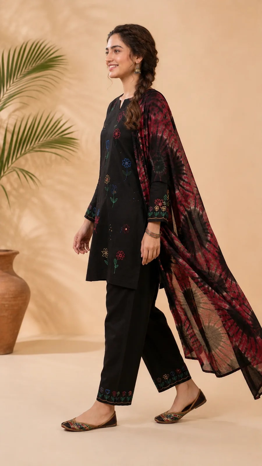 Obsidian, 3 pc suit with lawn duppata, alternate view