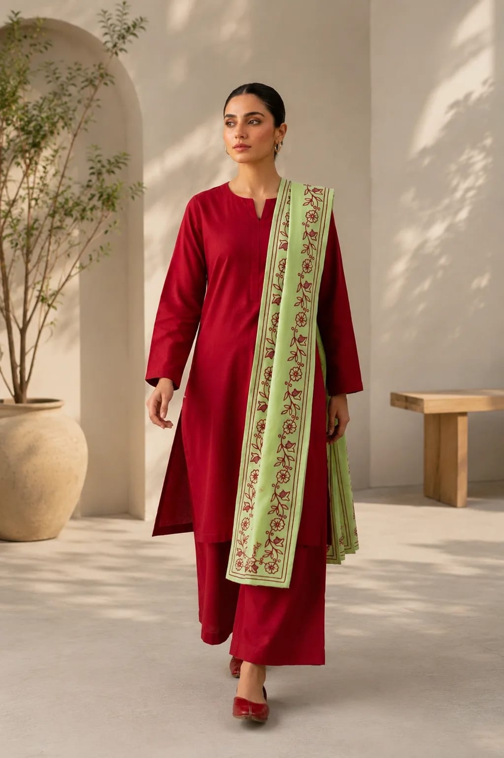 Surkh, 3 pc suit with embroidered duppata