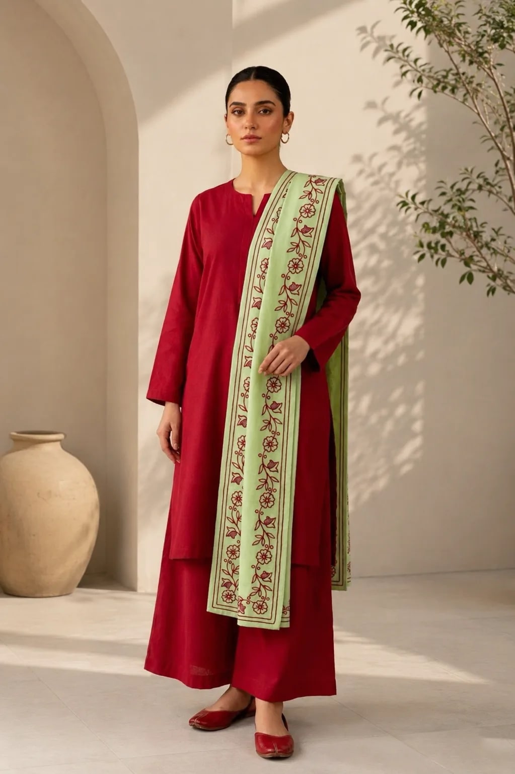 Surkh, 3 pc suit with embroidered duppata, alternate view