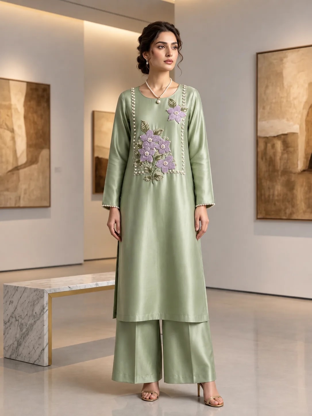 Mint Party Wear Suit in Pistachio, view 1