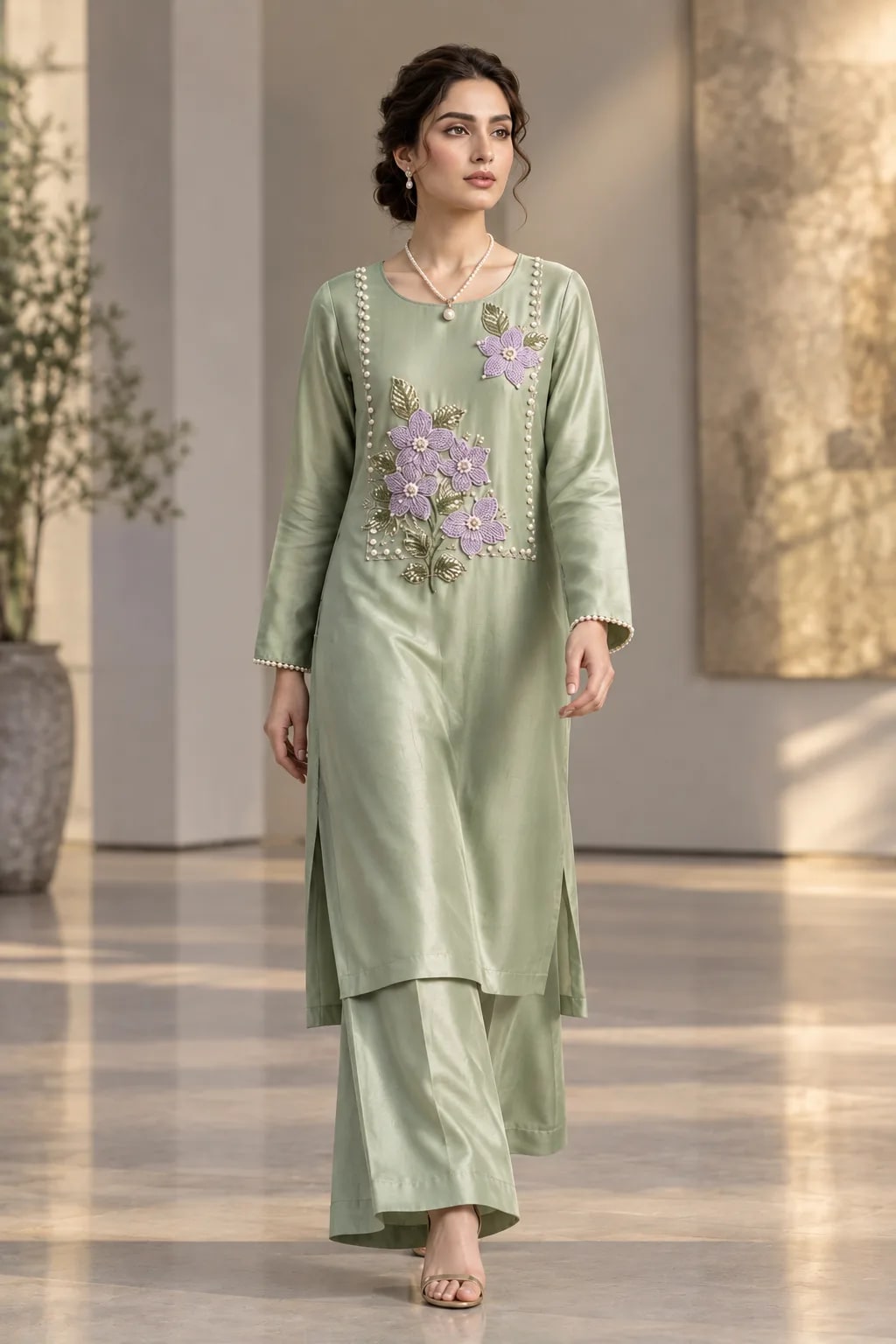 Mint Party Wear Suit in Pistachio, view 2