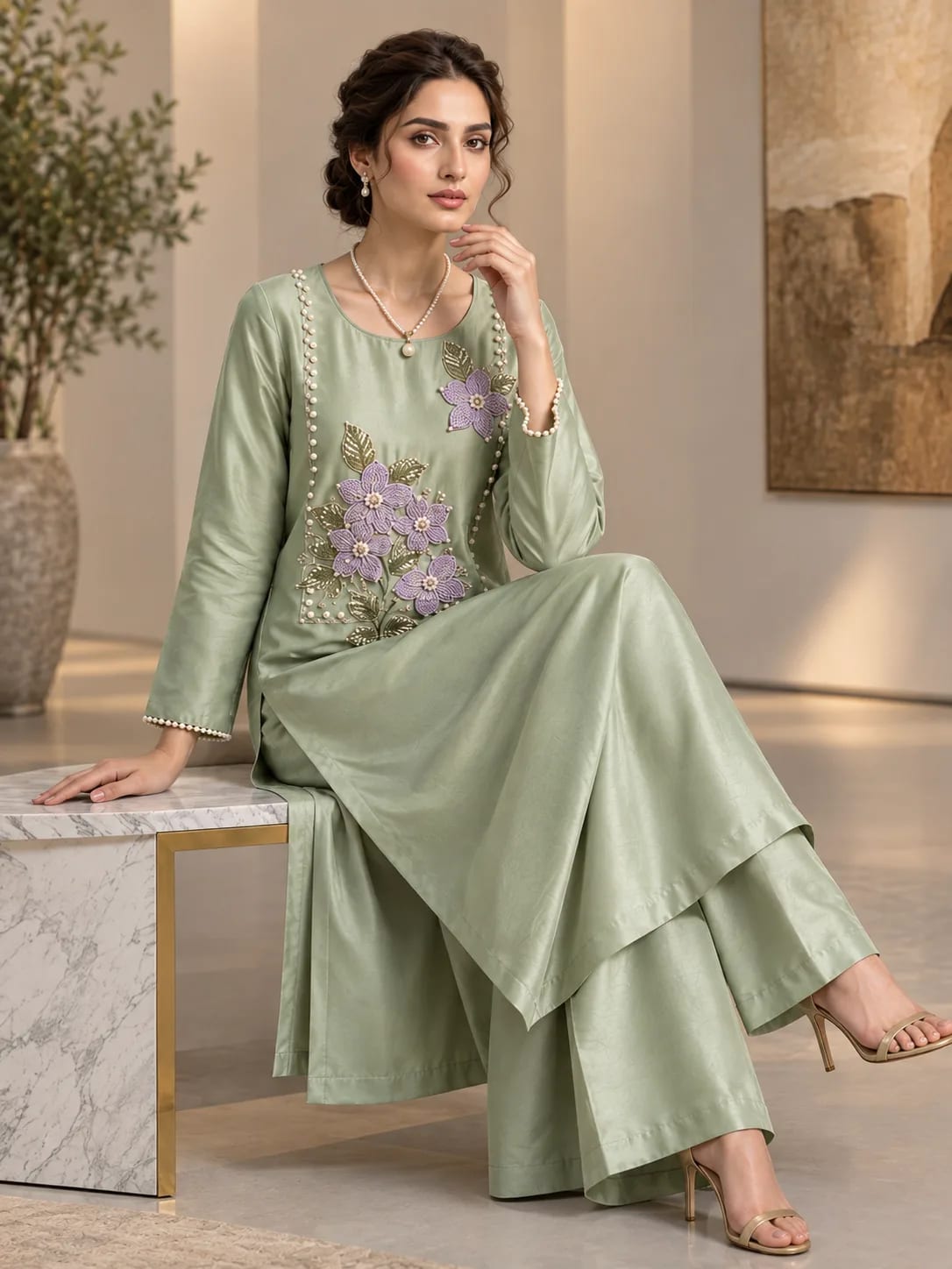 Mint Party Wear Suit in Pistachio, view 3