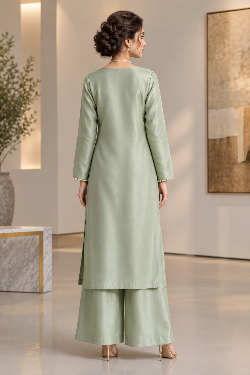Mint Party Wear Suit in Pistachio, view 4