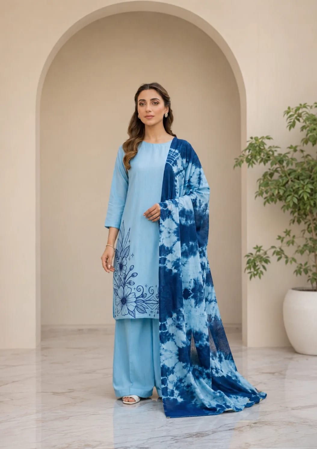 Aasmaan (Hand Embroidered), 3 pc suit with lawn duppata, view 1