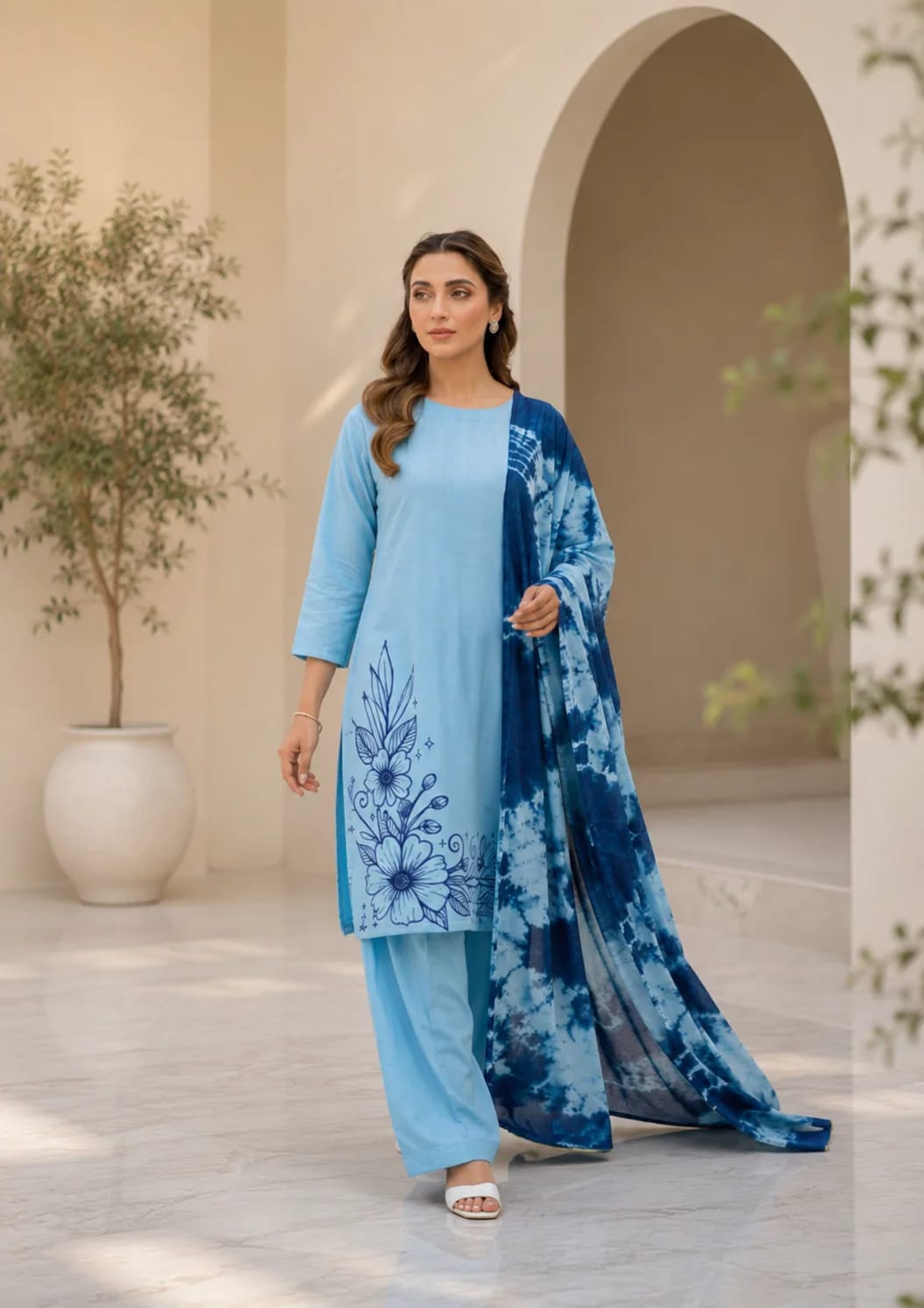 Aasmaan (Hand Embroidered), 3 pc suit with lawn duppata, view 2