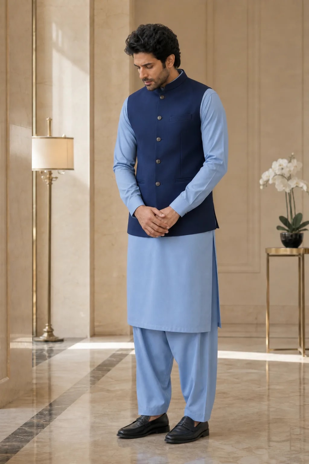 Danish, Shalwar Kameez with Waistcoat, view 5