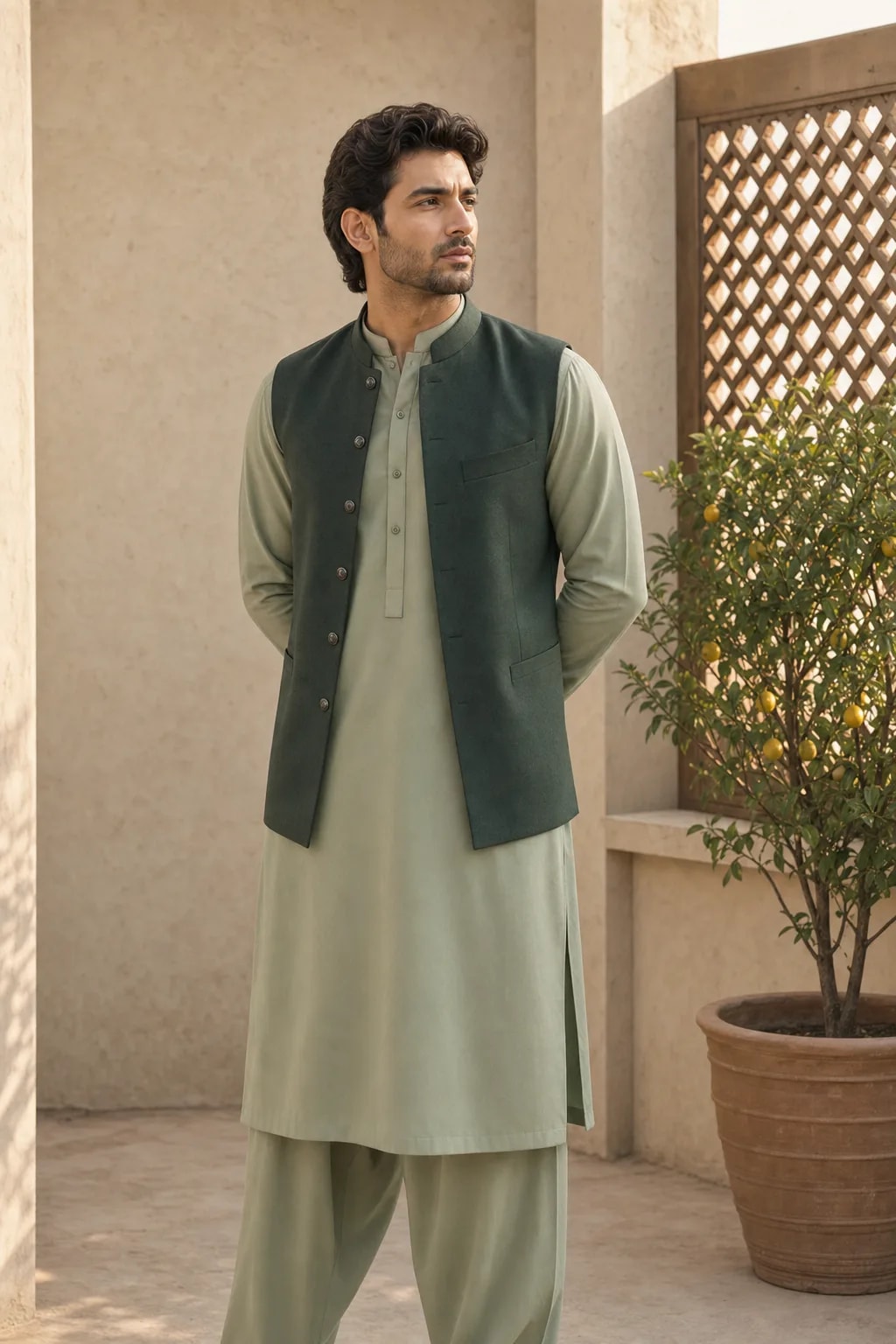 Ibrahim, Shalwar Kameez with Waistcoat