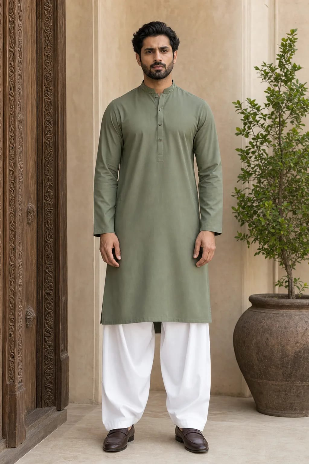 Tariq, Kurta with White Shalwar