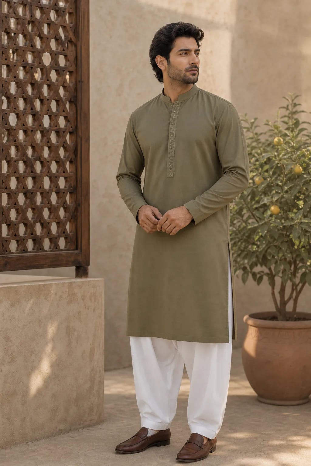 Junaid, Kurta with White Shalwar
