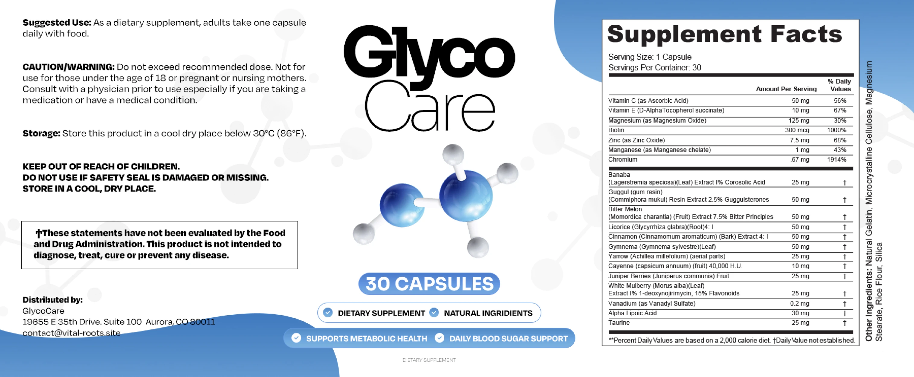 GlycoCare Supplement Facts label